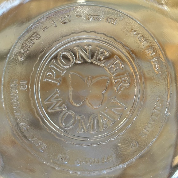 3 Pioneer Woman Flea Market Red Swirls & Teal Dandelions 4 Cup Quart Glass Bowls - Picture 9 of 9